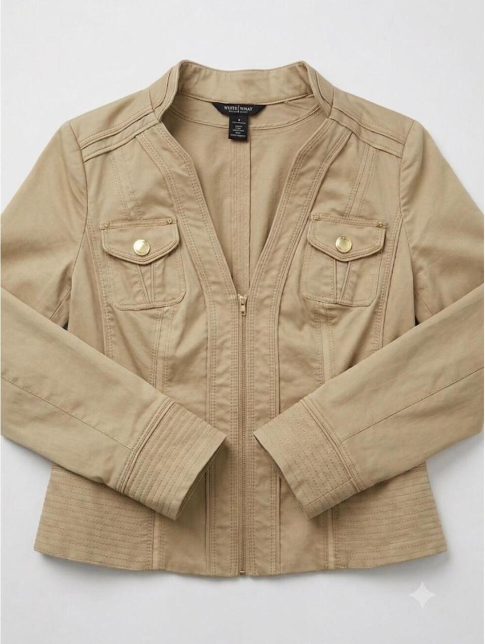 White House Black Market Tan Military Utility Jacket Gold Hardware size 6